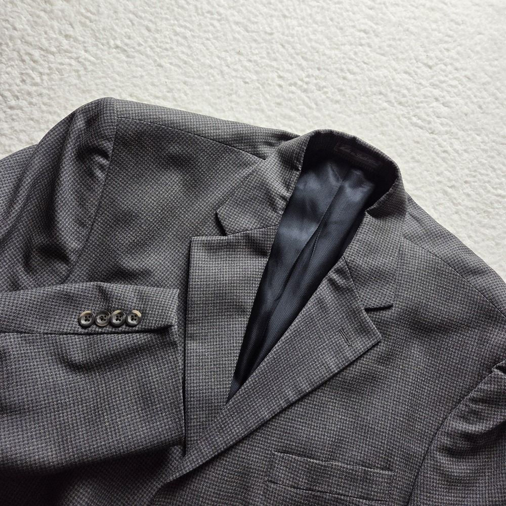 Oscar De La Renta Blazer Mens 42R Gray Check Wool 3 Button Sport Coat Jacket